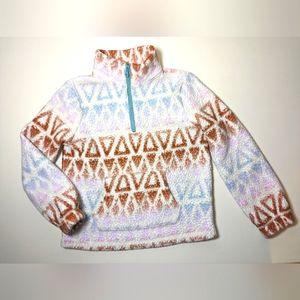 Fleece Pullover M(7-8) Cat & Jack Geometric Copper Pink Blue 1/4 Zip Turtleneck